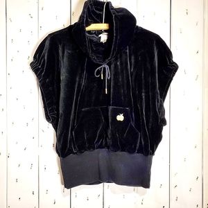 Sonia Rykiel Karma Body & Soul Black Velvet Top Large Turtleneck Front Pocket